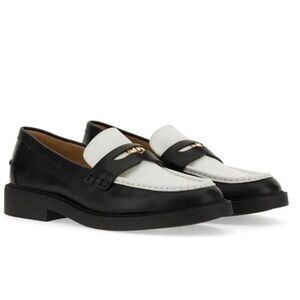 Michaels Kors  Eden Leather Loafer Women’s Black White Gold Logo 10 New $189